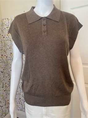 Arach&Cloz New WMN’s Brown Knit Polo Sweater Top Size Medium